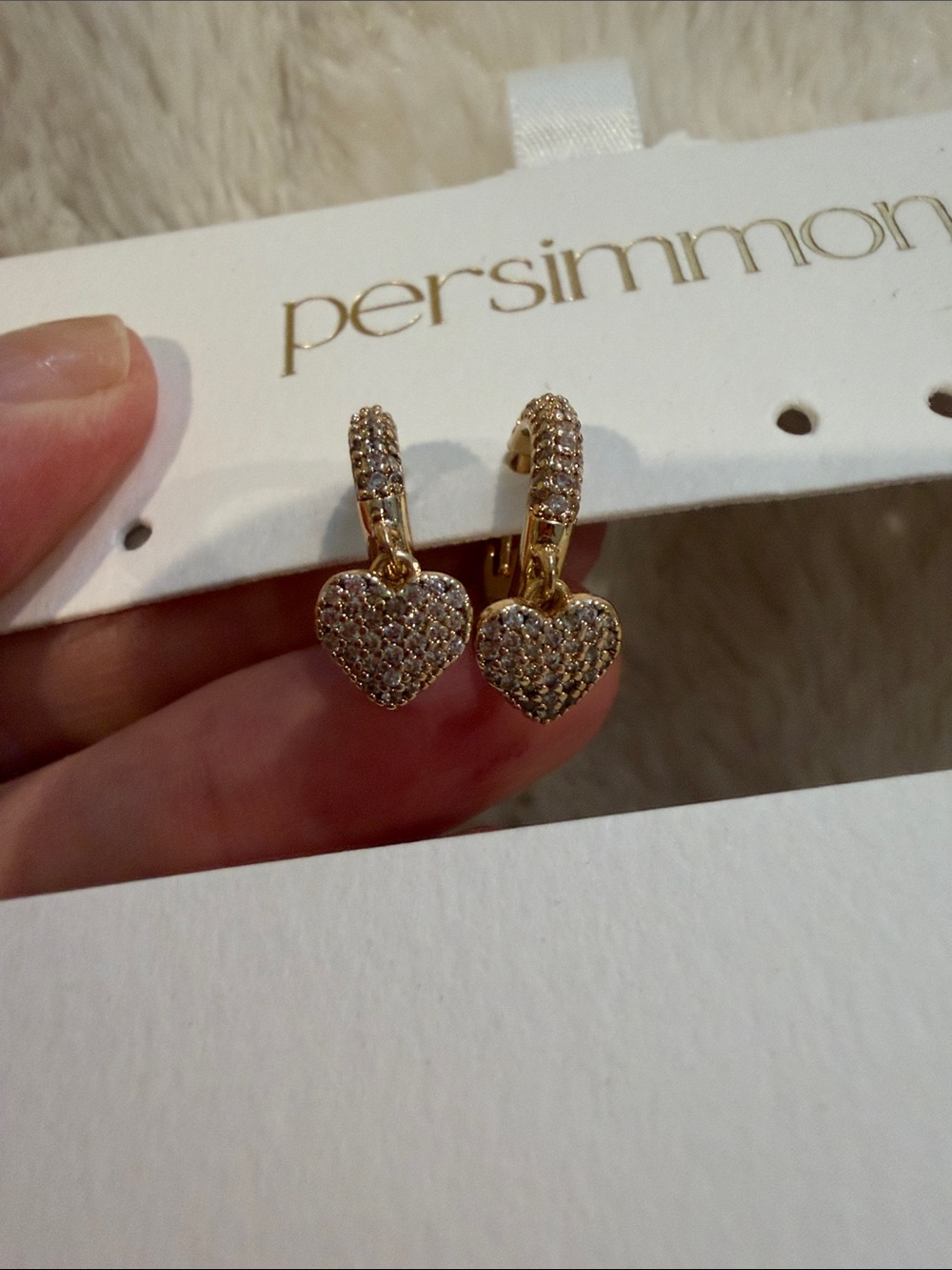 Persimmon Gold Heart Pavé Drop Huggie Earrings